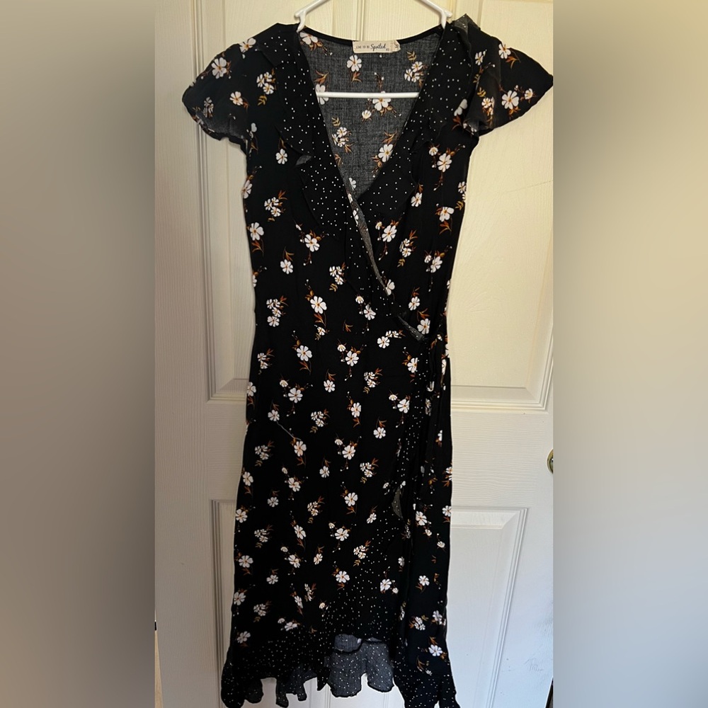 NWOT Black Floral Wrap Dress, Size XS - Picture 1 of 3